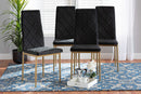 Karsen Black Velvet Fabric  Gold Finished Metal 4Pc Dining Chair Set Baxton