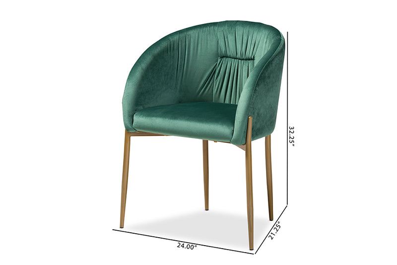 Theron Modern Luxe and Glam Green Velvet Fabric Upholstered and Gold Finished Metal Dining Chair