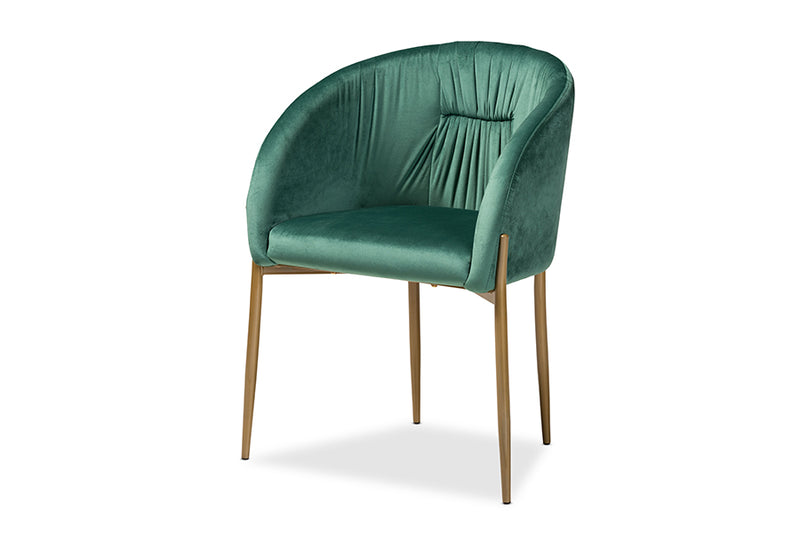 Theron Modern Luxe and Glam Green Velvet Fabric Upholstered and Gold Finished Metal Dining Chair