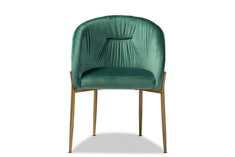 Theron Modern Luxe and Glam Green Velvet Fabric Upholstered and Gold Finished Metal Dining Chair