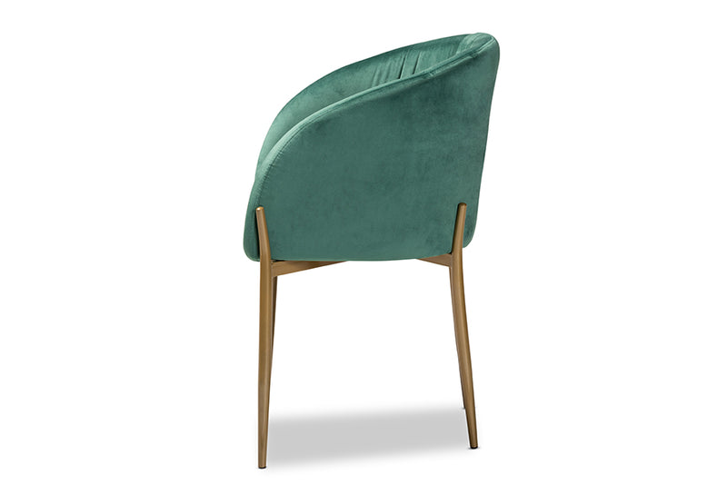 Theron Modern Luxe and Glam Green Velvet Fabric Upholstered and Gold Finished Metal Dining Chair