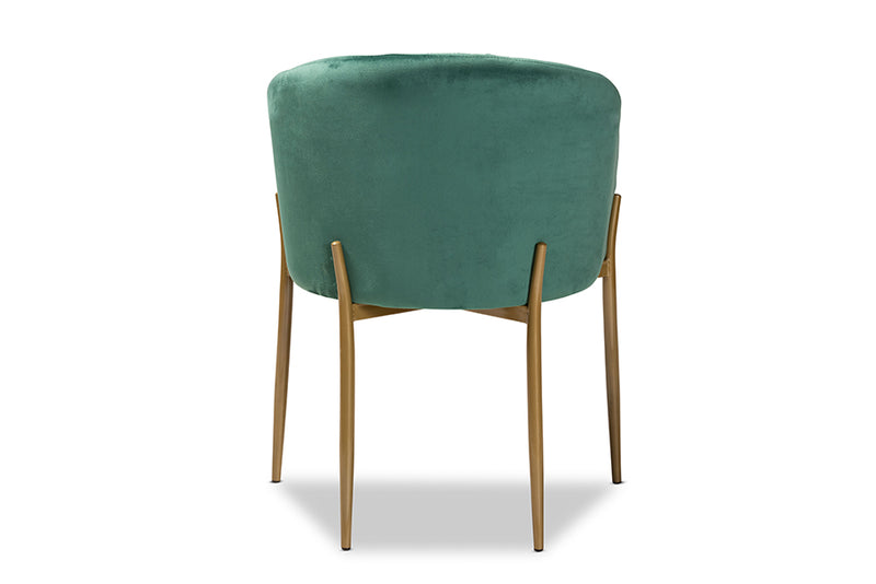 Theron Modern Luxe and Glam Green Velvet Fabric Upholstered and Gold Finished Metal Dining Chair