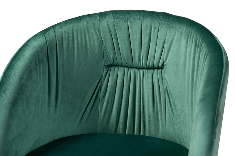 Theron Modern Luxe and Glam Green Velvet Fabric Upholstered and Gold Finished Metal Dining Chair