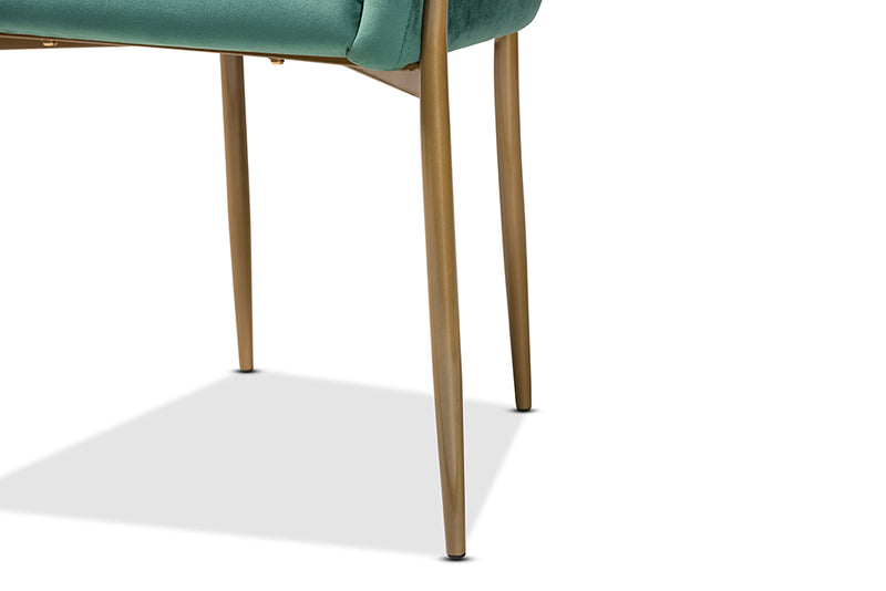 Theron Modern Luxe and Glam Green Velvet Fabric Upholstered and Gold Finished Metal Dining Chair