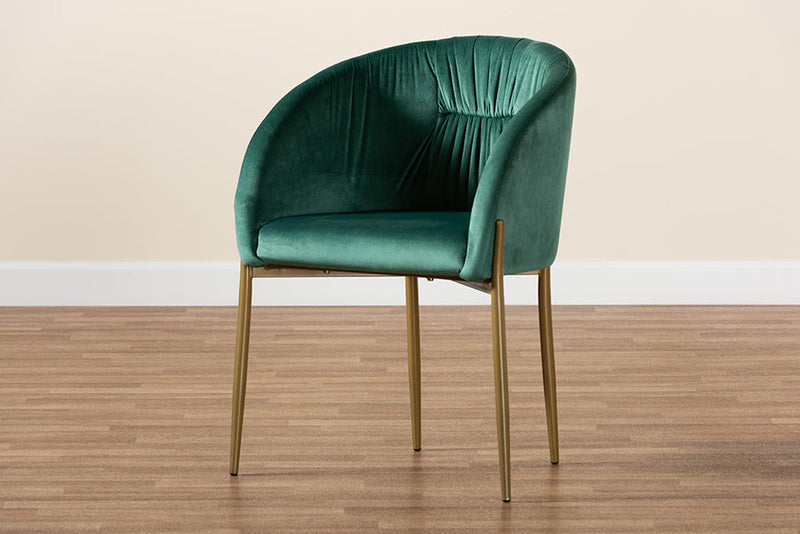 Theron Green Velvet Fabric Upholstered and Gold Finished Metal Dining Chair Baxton