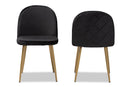 Millie Black Velvet Fabric Gold Finished Metal 2Pc Dining Chair Set Baxton