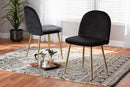 Millie Black Velvet Fabric Gold Finished Metal 2Pc Dining Chair Set Baxton