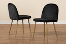 Millie Black Velvet Fabric Gold Finished Metal 2Pc Dining Chair Set Baxton