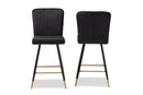 Jalie Black Velvet Fabric Two-Tone Black and Gold 2Pc Bar Stool Set Baxton