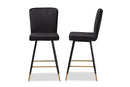 Jalie Black Velvet Fabric Two-Tone Black and Gold 2Pc Bar Stool Set Baxton