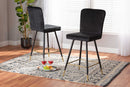 Jalie Black Velvet Fabric Two-Tone Black and Gold 2Pc Bar Stool Set Baxton