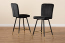 Jalie Black Velvet Fabric Two-Tone Black and Gold 2Pc Bar Stool Set Baxton