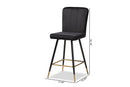 Jalie Black Velvet Fabric Two-Tone Black and Gold 2Pc Bar Stool Set Baxton