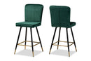 Jalie Green Velvet Fabric Two-Tone Black and Gold 2Pc Bar Stool Set Baxton