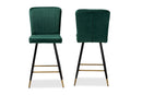 Jalie Green Velvet Fabric Two-Tone Black and Gold 2Pc Bar Stool Set Baxton