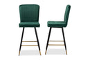 Jalie Green Velvet Fabric Two-Tone Black and Gold 2Pc Bar Stool Set Baxton