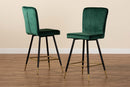 Jalie Green Velvet Fabric Two-Tone Black and Gold 2Pc Bar Stool Set Baxton