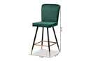 Jalie Green Velvet Fabric Two-Tone Black and Gold 2Pc Bar Stool Set Baxton