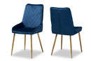 Alesha Navy Blue Velvet Fabric Gold Finished Metal 2Pc Dining Chair Set Baxton