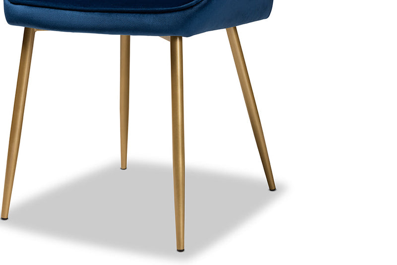 Alesha Navy Blue Velvet Fabric Gold Finished Metal 2Pc Dining Chair Set Baxton