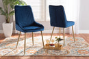 Alesha Navy Blue Velvet Fabric Gold Finished Metal 2Pc Dining Chair Set Baxton