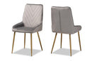 Alesha Gray Velvet Fabric Gold Finished Metal 2Pc Dining Chair Set Baxton