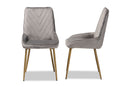 Alesha Gray Velvet Fabric Gold Finished Metal 2Pc Dining Chair Set Baxton