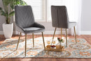 Alesha Gray Velvet Fabric Gold Finished Metal 2Pc Dining Chair Set Baxton