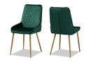 Alesha Green Velvet Fabric Gold Finished Metal 2Pc Dining Chair Set Baxton