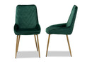 Alesha Green Velvet Fabric Gold Finished Metal 2Pc Dining Chair Set Baxton