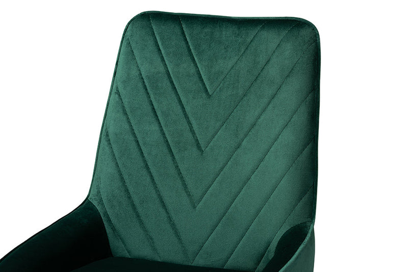 Alesha Green Velvet Fabric Gold Finished Metal 2Pc Dining Chair Set Baxton