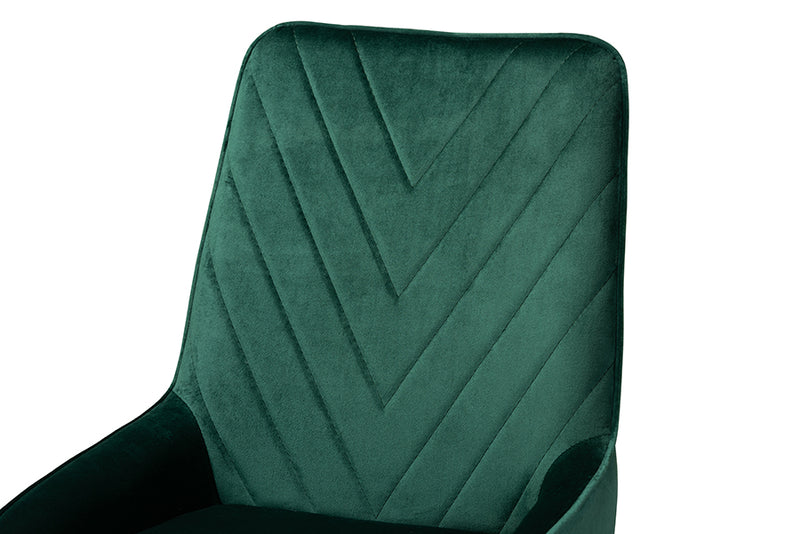 Alesha Contemporary Glam and Luxe Green Velvet Fabric Upholstered and Gold Finished Metal 2-Piece Dining Chair Set