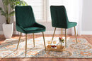 Alesha Green Velvet Fabric Gold Finished Metal 2Pc Dining Chair Set Baxton