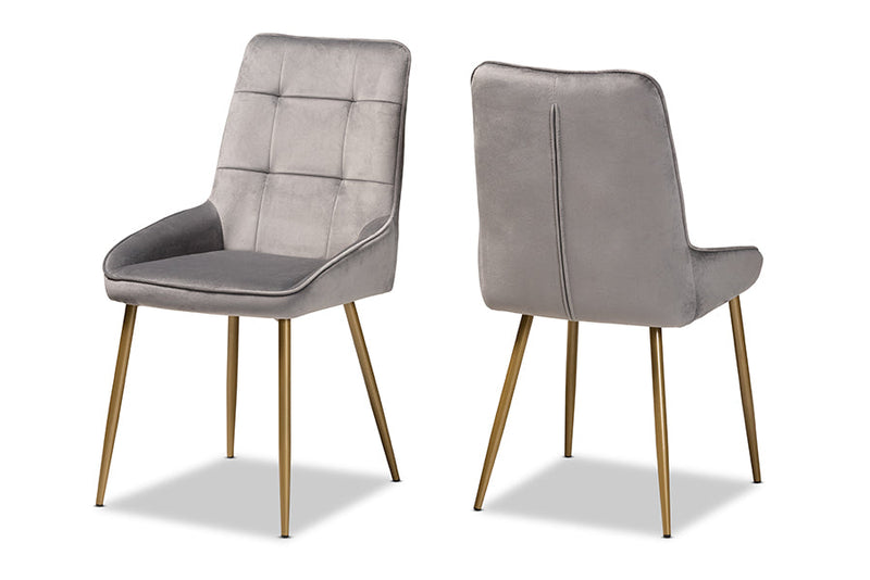 Genera Gray Velvet Fabric Gold Finished Metal 2Pc Dining Chair Set Baxton