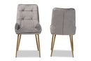 Genera Gray Velvet Fabric Gold Finished Metal 2Pc Dining Chair Set Baxton