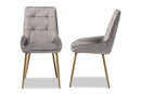Genera Gray Velvet Fabric Gold Finished Metal 2Pc Dining Chair Set Baxton