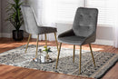 Genera Gray Velvet Fabric Gold Finished Metal 2Pc Dining Chair Set Baxton
