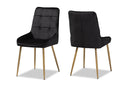 Genera Black Velvet Fabric Gold Finished Metal 2Pc Dining Chair Set Baxton
