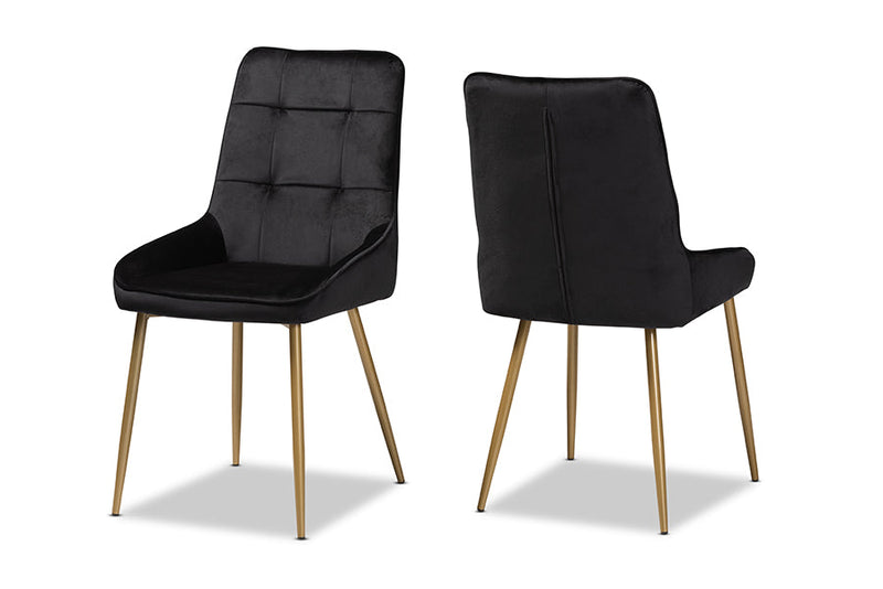 Genera Black Velvet Fabric Gold Finished Metal 2Pc Dining Chair Set Baxton