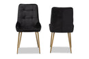 Genera Black Velvet Fabric Gold Finished Metal 2Pc Dining Chair Set Baxton