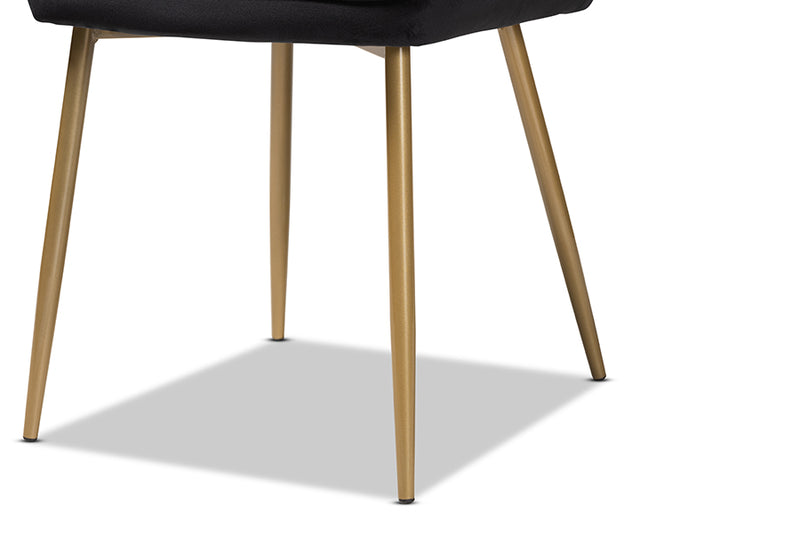 Genera Modern Luxe and Glam Black Velvet Fabric Upholstered and Gold Finished Metal 2-Piece Dining Chair Set