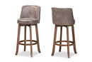 Weston Distressed Gray Fabric Walnut Brown 2Pc Bar Stool Set Baxton