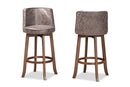 Weston Distressed Gray Fabric Walnut Brown 2Pc Bar Stool Set Baxton