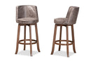 Weston Distressed Gray Fabric Walnut Brown 2Pc Bar Stool Set Baxton