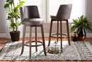 Weston Distressed Gray Fabric Walnut Brown 2Pc Bar Stool Set Baxton