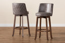 Weston Distressed Gray Fabric Walnut Brown 2Pc Bar Stool Set Baxton