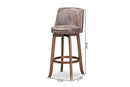 Weston Distressed Gray Fabric Walnut Brown 2Pc Bar Stool Set Baxton