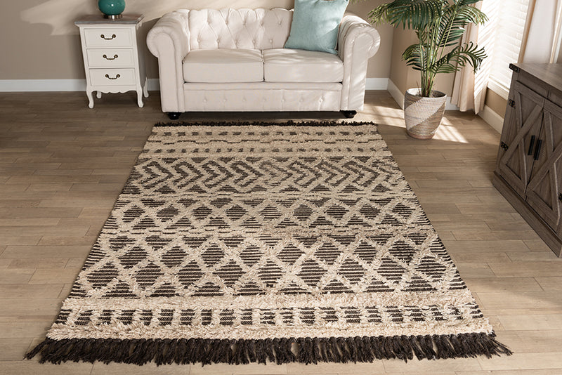 Sora Modern and Contemporary Ivory and Charcoal Handwoven Wool Area Rug