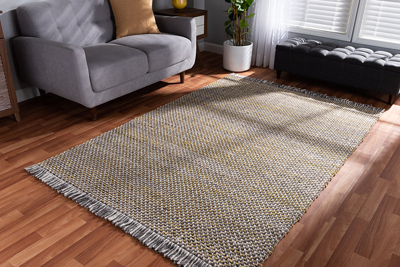 Valonia Modern and Contemporary Yellow and Gray Handwoven Hemp Blend Area Rug