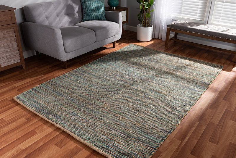 Cronin Modern and Contemporary Blue Handwoven Hemp Blend Area Rug